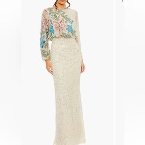 Mac Duggal Cream Dress with Floral Embellishments